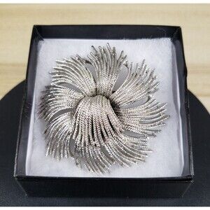 Vintage 1960's Signed Monet Large Huge Cordelia Flower Silver Tone Brooch